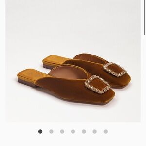 Mustard Brown Velvet Women's Mules with Embellished Buckle. Sam Edelman.